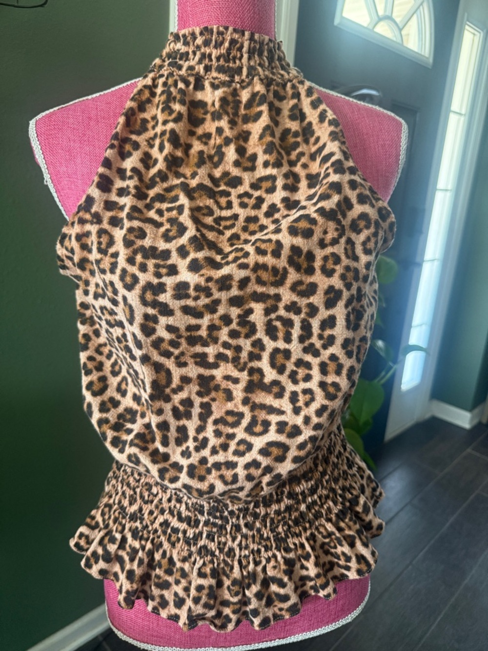 INC International Concepts Leopard Print Halter Top in Tan and Black